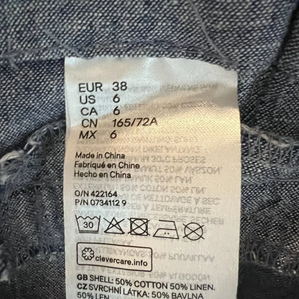 H&M Women’s Linen Blend Pants Blue Size 6 High Rise Wide Leg L.O.G.G‎ (READ)